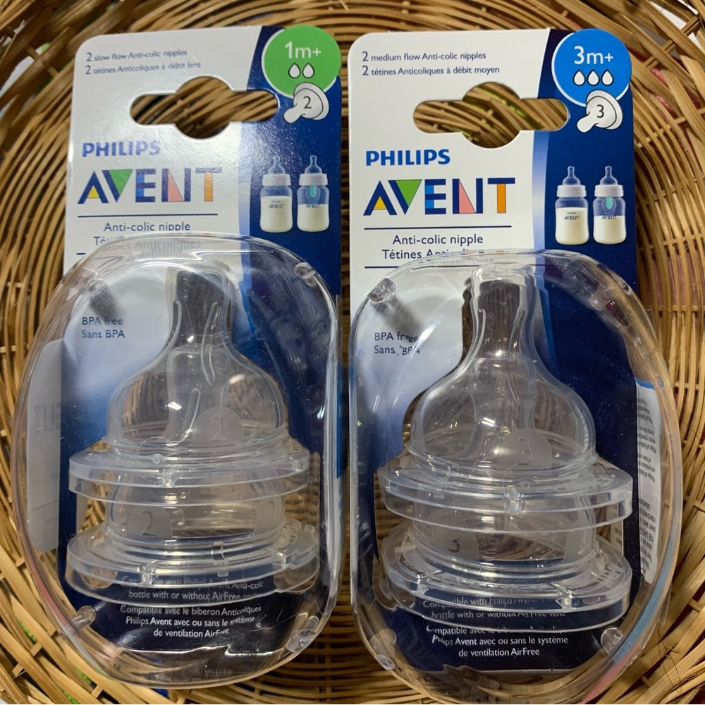 Philips Avent 1m+ 3m+ Anti-Colic Nipples BPA Free  medium flow and Slow Flo